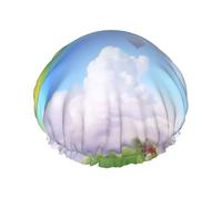 Dreamy - Cuffia da doccia arcobaleno per donne e uomini, grande, riutilizzabile, a doppio strato, impermeabile, con fascia elastica, per tutte le acconciature, adatta ai viaggi