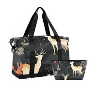 Dreamy Deer Ukiyo-e Style Borsa da viaggio grande con borsa da toilette per viaggi di grande capacità, Cervo sognante, stile Ukiyo-e, 1 size