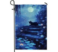 Dreamy Night Cat - Bandiera da giardino con gatto blu chiaro di luna serenità, decorazione per esterni, bandiera bifacciale per giardino e prato, 30,5 x 45,7 cm