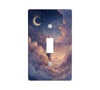 Dreamy Night Sky Light Switch Placca / Coperture di uscita, Nuvole viola e Luna per la decorazione domestica, Piastre da parete in materiale termoplastico, Dimensioni standard Singolo Toggle