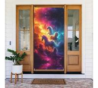 Dreamy Night Sky White Horse Door Covers Decorative - Decorazioni per porte per interni ed esterni, primavera/estate/autunno/inverno, decorazioni natalizie di Halloween