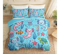 Dreamy Ocean - Set di biancheria da letto per bambini, con copripiumino super king size, ipoallergenico, per bambini, ragazzi, ragazze, adolescenti, motivo Axolotl, motivo cartone animato Axolotl