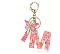 Dreamy Paillettes 26 lettere portachiavi per donne nappa, accessori auto, creativo squisito farfalla 26 lettere portachiavi, Lettera M., M