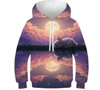 Dreamy Rabbit Under Moonlight Reflection Felpa con cappuccio per bambini con stampa 3D pullover novità maglione a maniche lunghe felpa per ragazzi e ragazze vestiti a maniche lunghe 12-14 anni