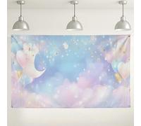 Dreamy - Sfondo decorativo con palloncini color pastello, motivo cielo stellato, perfetto per baby shower, compleanni ed eventi fotografici, 180 x 109 cm