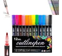 Dreamy Sparkle Dual-Line Contour Pen, Double Line Outline Pen Sparkle Markers, 12/24/36/48/60 Colors, Quick-Dry Ink for Drawing, Coloring & DIY Crafts (12 Colors)