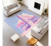 Dreamy - Tappeto estetico per la camera dei bambini, 80 x 150 cm, antiscivolo, moderno, lavabile, antimacchia, morbido, per camera da letto, stanza dei giochi, torre pendente di Pisa, nuvole, rosa