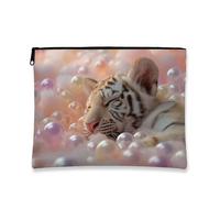 Dreamy Tiger - Trousse da viaggio per ragazze, con tigre che dorme in perle, organizer portatile in tela con cerniera, accessorio perfetto per tutte le stagioni, Pesca, 7x9 Inch, Tigre