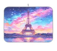 Dreamy Torre Eiffel - Tappetino scolapiatti per bancone della cucina, 45,7 x 61 cm, assorbente, scolapiatti in legno floreale