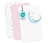 Dreamzie 2 Lenzuola culla Neonato + 1 Coprimaterasso Impermeabile Lettino con Elastico - 100% Cotone Per Culla Co-sleeping, Lettino - 50x83 cm Heart