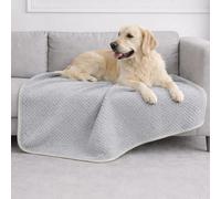 Dreamzie Coperta Impermeabile per Cani 100x120cm - Copridivano Impermeabile per Animali - Reversibile e Lavabile in Lavatrice in Pile Sherpa per Letto o Divano - Grigio chiaro
