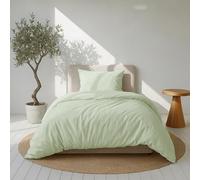 Dreamzie Copripiumino Biancheria da Letto Una Piazza e Mezza Cotone Satino - Verde - Copripiumino 140x200 e 1x Federe 80x80 cm - Certificato Oeko-Tex - 2 Pezzi