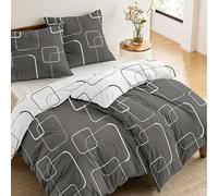 Dreamzie Copripiumino da 4 Pezzi - Copripiumino Singolo 135x200cm (x2) con 2 Federe 65x65 cm - In Microfibra - Motivo Geografico Grigiou - Copripiumino Singolo 135x200cm (x2)