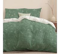 Dreamzie Copripiumino da 4 Pezzi - Copripiumino Singolo 135x200cm (x2), Federe 80x80cm (x2) - In Microfibra - Fantasia Foglie Verde Salvia