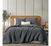 Dreamzie Copripiumino Matrimoniale 200x200 in Cotone - Set con 1 Copripiumino e 2 Federe 80x80 cm - Grigio Scuro - Mussola Morbida - Chiusura Lampo - Certificato Oeko-Tex