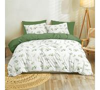 Dreamzie Copripiumino Matrimoniale 220x240 cm con 2 Federe 65x65 cm - Motivo Botanico Verde Salvia - Set Copripiumino Matrimoniale 220x240