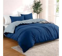 Dreamzie Copripiumino Matrimoniale 240x220 cm con 2 Federe 50x70 cm - Blu Scuro/Blu Grigio Set Copripiumino Matrimoniale 240x220