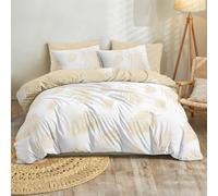 Dreamzie Copripiumino Matrimoniale 260x240 cm con 2 Federe 65x65 cm - Motivo Foglie di Palma Tropicali Beige Bianco - Set Copripiumino Matrimoniale 260x240