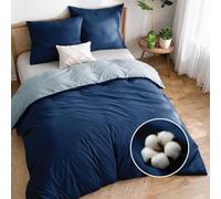 Dreamzie Copripiumino Matrimoniale Cotone Percalle - Set 3 Pezzi - Copripiumino 200x200 e 2 Federe 65x65 cm - Blu Scuro - Certificato Oeko-Tex