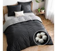 Dreamzie Copripiumino Matrimoniale Cotone Percalle - Set 3 Pezzi - Copripiumino 200x220 e 2 Federe 80x80 cm - Grigio Scuro - Certificato Oeko-Tex