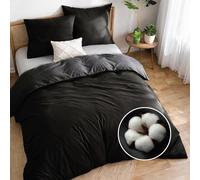Dreamzie Copripiumino Matrimoniale Cotone Percalle - Set 3 Pezzi - Copripiumino 220x240 e 2 Federe 50x70 cm - Nero - Certificato Oeko-Tex