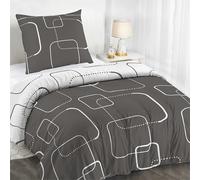 Dreamzie Copripiumino Singolo 135x200 cm con 1 Federe 80x80 cm - In Microfibra - Motivo Geografico Grigio - Set Copripiumino Singolo 135X200