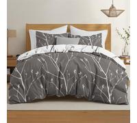 Dreamzie Copripiumino Singolo 155x220 cm con 1 Federe 80x80 cm - In Microfibra - Motivo a Rametti Grigi - Set Copripiumino Singolo 155x220