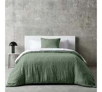 Dreamzie Copripiumino Singolo Cotone 135x200 cm con 1 Federe 80x80 cm - Verde Set Copripiumino Singolo 135 x 200 con Chiusura Lampo, Consistenza Simile al Lino Slavato Pietra