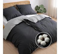 Dreamzie Copripiumino Singolo Cotone Percalle - Set 4 Pezzi - 2 Copripiumini 135x200 e 2 Federe 80x80 cm - Grigio Scuro - Certificato Oeko-Tex