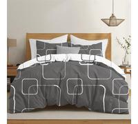 Dreamzie Copripiumino Una Piazza e Mezza 155x220 cm con 2 Federe 80x80 cm - In Microfibra - Motivo Geografico Grigio - Set Copripiumino Una Piazza e Mezza 155x220