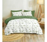 Dreamzie Copripiumino Una Piazza e Mezza 155x220 cm con 2 Federe 80x80 cm - Motivo Botanico Verde Salvia - Set Copripiumino Una Piazza e Mezza 155x220