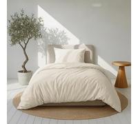 Dreamzie Copripiumino Una Piazza e Mezza Cotone Satino - Beige - Copripiumino 140x200 e 1x Federe 80x80 cm - Certificato Oeko-Tex - 2 Pezzi