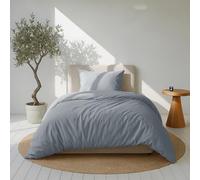 Dreamzie Copripiumino Una Piazza e Mezza Cotone Satino - Grigio - Copripiumino 140x200 e 1x Federe 80x80 cm - Certificato Oeko-Tex - 2 Pezzi