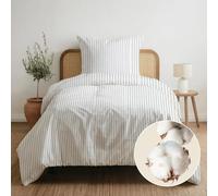 Dreamzie - Cotone 100% Copripiumino Singolo 135x200 cm - 2 Pezzi (1 Copripiumino + 1 Federa 80x80 cm) - A righe - Chiusura lampo - Oeko-Tex