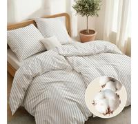 Dreamzie Cotone 100% - Copripiumino Singolo 135x200 cm - 4 Pezzi (2 Copripiumini + 2 Federe 80x80 cm) - A righe - Chiusura lampo - Oeko-Tex