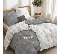 Dreamzie Cotone 100% - Copripiumino Singolo 135x200 cm - 4 Pezzi (2 Copripiumini + 2 Federe 80x80 cm) - Ginkgo Grigio - Chiusura lampo - Oeko-Tex