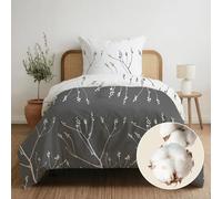 Dreamzie - Cotone 100% Copripiumino Una piazza e mezza 140x200 cm - 2 Pezzi (1 Copripiumino + 1 Federa 65x65 cm) - Grigio Astratto - Chiusura lampo - Oeko-Tex