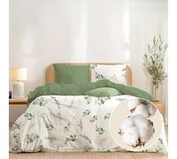 Dreamzie - Cotone 100% Copripiumino Una piazza e mezza 155x220 cm - 3 Pezzi (1 Copripiumino + 2 Federe 80x80 cm) - Foglie Bianco e Nero - Chiusura lampo - Oeko-Tex