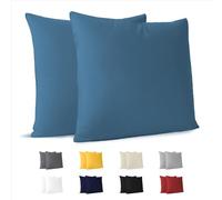 Dreamzie Federa Cuscino (Set di 2) - Blu Cotone - Per i Cuscini 65 x 65 cm - 100% Jersey di Cotone - Federa da Cuscino - Copri Cuscino per Letto - Fodera Protezione per Cuscino
