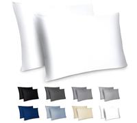 Dreamzie Federe Cuscino Letto 50x70cm - Set da 2 in Microfibra Spazzolata con Cerniera Certificate Oeko-Tex - Federe Cuscini Letto Matrimoniale - Bianco