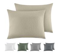 Dreamzie Federe Cuscino Letto Cotone 30x50 cm, Set di 2, 100% Cotone Lavato, Copricuscino Letto Beige Con Cerniera, Federa Cuscino Certificata OEKO-TEX