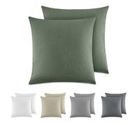 Dreamzie Federe Cuscino Letto Cotone 40x40 cm, Set di 2, 100% Cotone Lavato, Copricuscino Letto Verde Con Cerniera, Federa Cuscino Certificata OEKO-TEX