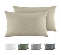 Dreamzie Federe Cuscino Letto Cotone 40x80 cm, Set di 2, 100% Cotone Lavato, Copricuscino Letto Beige Con Cerniera, Federa Cuscino Certificata OEKO-TEX