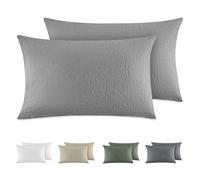 Dreamzie Federe Cuscino Letto Cotone 40x80 cm, Set di 2, 100% Cotone Lavato, Copricuscino Letto Grigio Chiaro Con Cerniera, Federa Cuscino Certificata OEKO-TEX