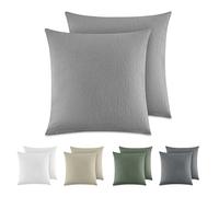 Dreamzie Federe Cuscino Letto Cotone 50x50 cm, Set di 2, 100% Cotone Lavato, Copricuscino Letto Grigio Chiaro Con Cerniera, Federa Cuscino Certificata OEKO-TEX