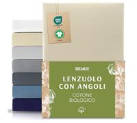 Dreamzie Lenzuola Con Angoli Una Piazza e Mezza Organico Cotone 120x200 cm a 130x200 cm - Beige - Certificato senza Prodotti Chimici (Oeko TEX)