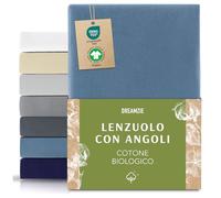 Dreamzie Lenzuola Con Angoli Una Piazza e Mezza Organico Cotone 120x200 cm a 130x200 cm - Blu - Certificato senza Prodotti Chimici (Oeko TEX)