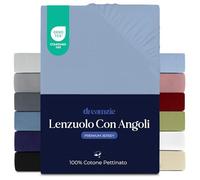 Dreamzie Lenzuola Matrimoniali Cotone 100x200 cm, Altezza Materasso fino a 22 cm - Coprimaterasso Matrimoniale - Azzurro - Certificato senza Prodotti Chimici (Oeko TEX)