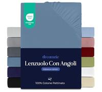 Dreamzie Lenzuola Matrimoniali Cotone 160x200 cm, Altezza Materasso fino a 27 cm - Coprimaterasso Matrimoniale - Blu - Certificato senza Prodotti Chimici (Oeko TEX)