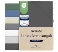 Dreamzie Lenzuola Matrimoniali Maxi Con Angoli Cotone 180x200 cm, 100% Cotone Jersey Elasticizzato - Grigio scuro - Oeko-Tex Certificato e Ipoallergenico